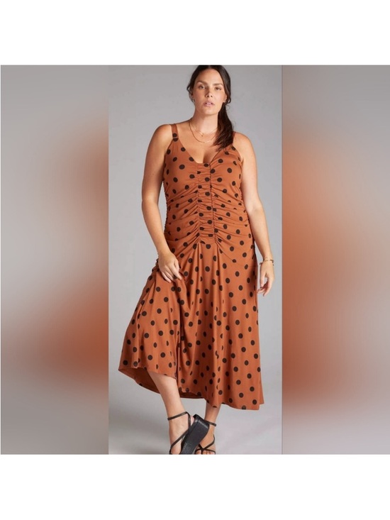 Anthropologie Dresses & Skirts - NWT Anthropologie Polka Dot Ruched Midi Dress, Size XS